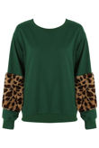 Green Leopard Fur Patched Sleeves Sweatshirt
