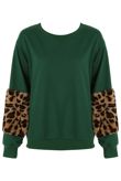 Green Leopard Fur Patched Sleeve Sweatshirt 