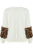 white Leopard Fur Patched Sleeves Sweatshirt