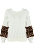 white Leopard Fur Patched Sleeves Sweatshirt