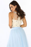 Embellished Bustier Top With Mesh Overlay In Cream