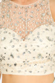 Embellished Bustier Top With Mesh Overlay In Cream