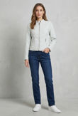 White PVC Quilted and Zipped Trim Turtle Neck Jacket