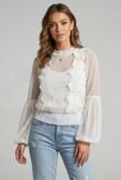 White Mock Neck Lace Mesh Top