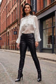 White Organza Blouse With Frill Detail