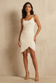 Cream Cross Over Chiffon Split Front Dress