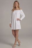 White Elasticated Off Shoulder Shift Dress