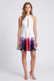 White Floral Print Cut Out Flared Dress