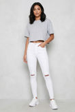White Ripped Knee Skinny Tube Jean