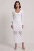 White Lace Trim Dip Back Maxi Dress