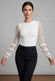 White Open Back Netted Sleeve Bodysuit 