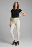 Cream Double Gold Zip Pocketed High Waist Jeggings