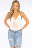 Round Grid Lace Bodysuits white