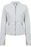 White PVC Quilted and Zipped Trim Turtle Neck Jacket