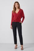 Wine Ribbed O Ring Shawl Overlap Blouse