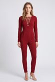Wine Front Lace Tie Up Jumpsuit