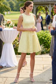 Yellow Floral Textured Back Zip Up Flared Dress 