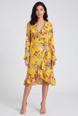 Yellow Floral Print Wrap Dress