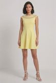 Yellow Block Colour Netted Side Zip Up Flared Dress