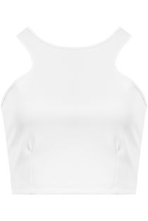 White Racer Neck Crop Tops 