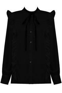 Black Front Button Up Frilled Shirt Top