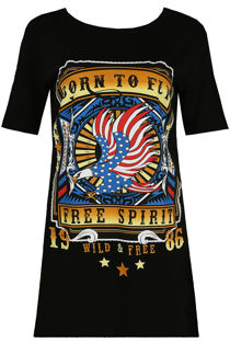 Black Contrast Born To Fly Print Tees