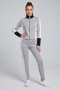 Grey Contrast Print Zip Up Jumper & Trouser Active Wear Set