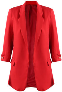 Red Roll-up Sleeves Longline Coat