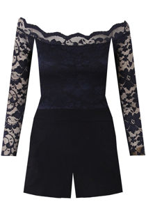 Lace Off The Shoulder Playsuit in Navy