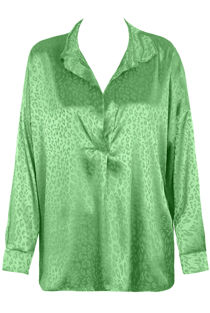 Green Satin Animal Print Embossed Blouse
