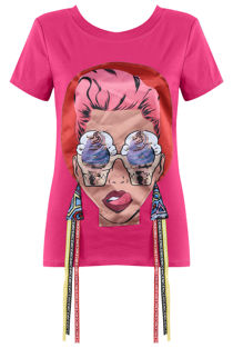 Fuchsia Lady Sequin & Pearls Trim Tee