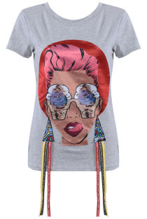 Grey Lady Sequin & Pearls Trim Tee