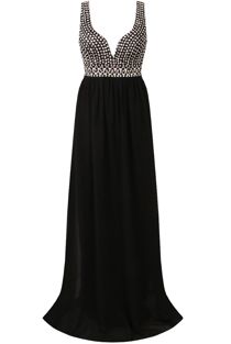 Black Sequin Textured Netted Maxi Dress 