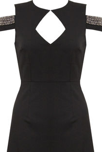 Black Cut Out Shoulder Gem Dress