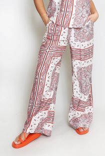 Orange Paisley Printed Wide Leg Trousers