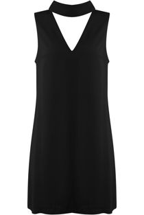 Black Tab Neck Cut Out Shift Dress 