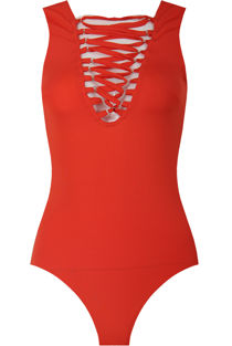 Orange Lace Up Long Sleeve Bodysuit