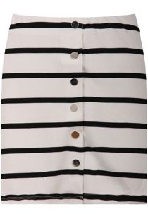 White and Navy Monochrome Horizontal Stripe Mini Skirt
