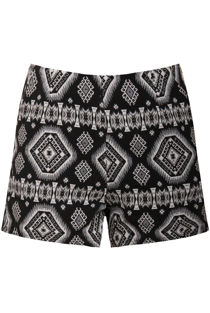 Black Asymmetric Print Side Zip Up Shorts