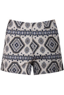 Blue Asymmetric Print Side Zip Up Shorts