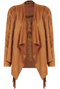 Camel Faux Suede Fringe Blazer