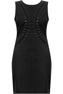 Black Faux Lace Up Detail Bodycon Dress