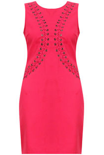 Pink Faux Lace Up Detail Bodycon Dress