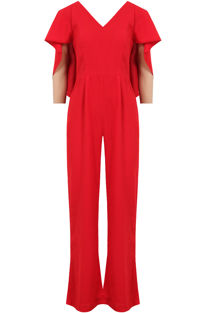Red Bat Wing Layered Palazzo Jumpsuit