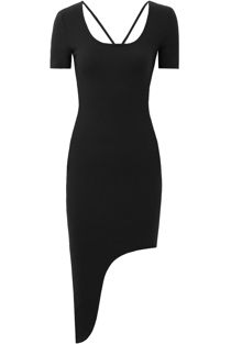 Black Asymmetric Short Sleeve Bodycon Dress