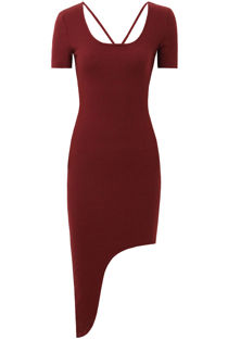 Burgundy Asymmetric Short Sleeve Bodycon Dress