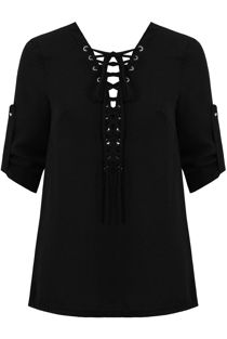 Black Front Lace Tie Up Tops