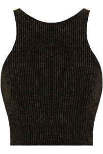 Lurex Grid Print Cut Out Crop Top In Gold