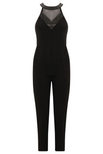 Black Jumpsuit With PU Mesh Panel