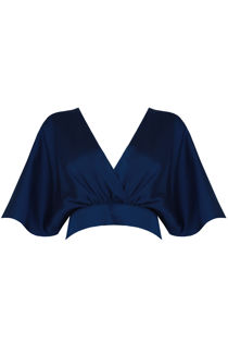Blue Satin Cross Over Back Tie Up Tops